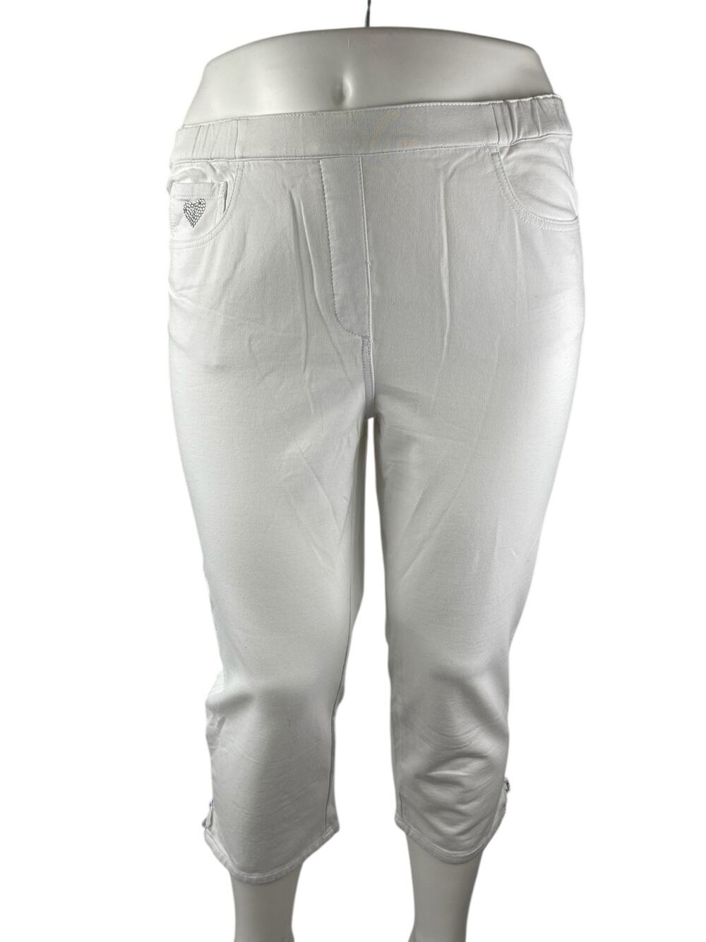 Dream Jeannes Womens White High Rise Elastic Waist Capri Skinny Trousers Pants L